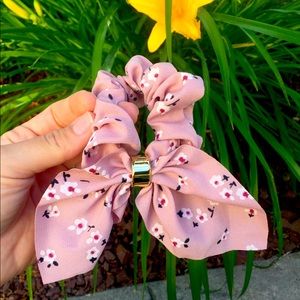 Pink floral scrunchie with bow